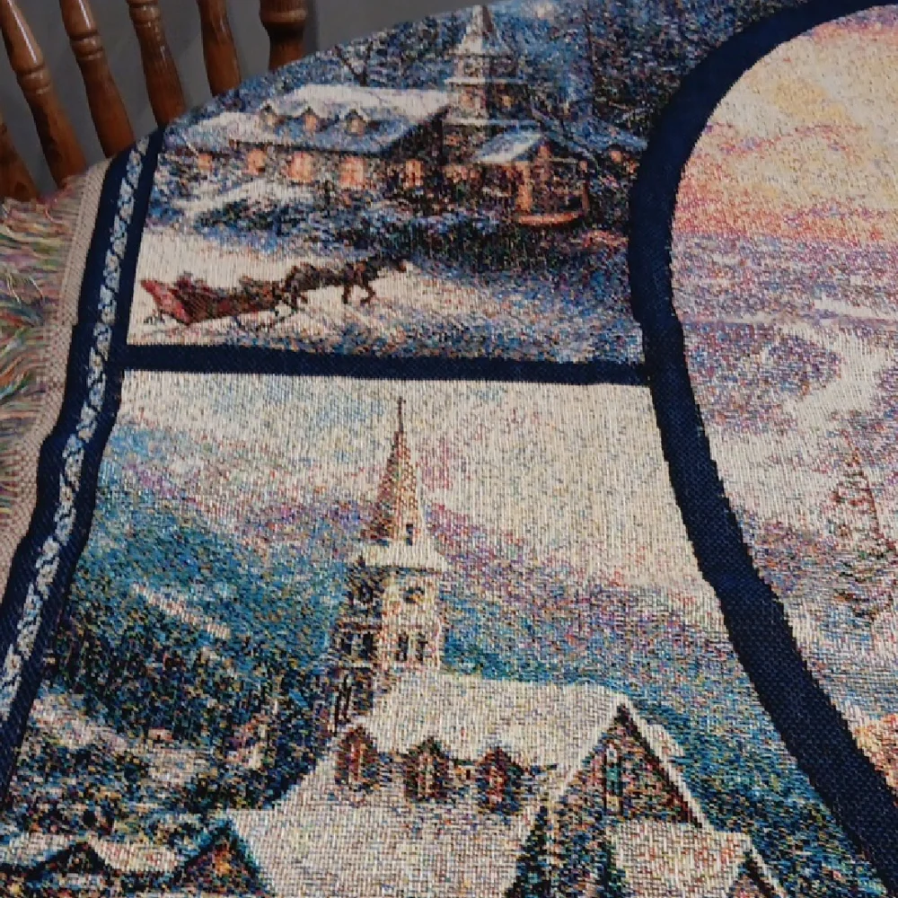 Scenic Tapestry Wall Hanging with Cross Design